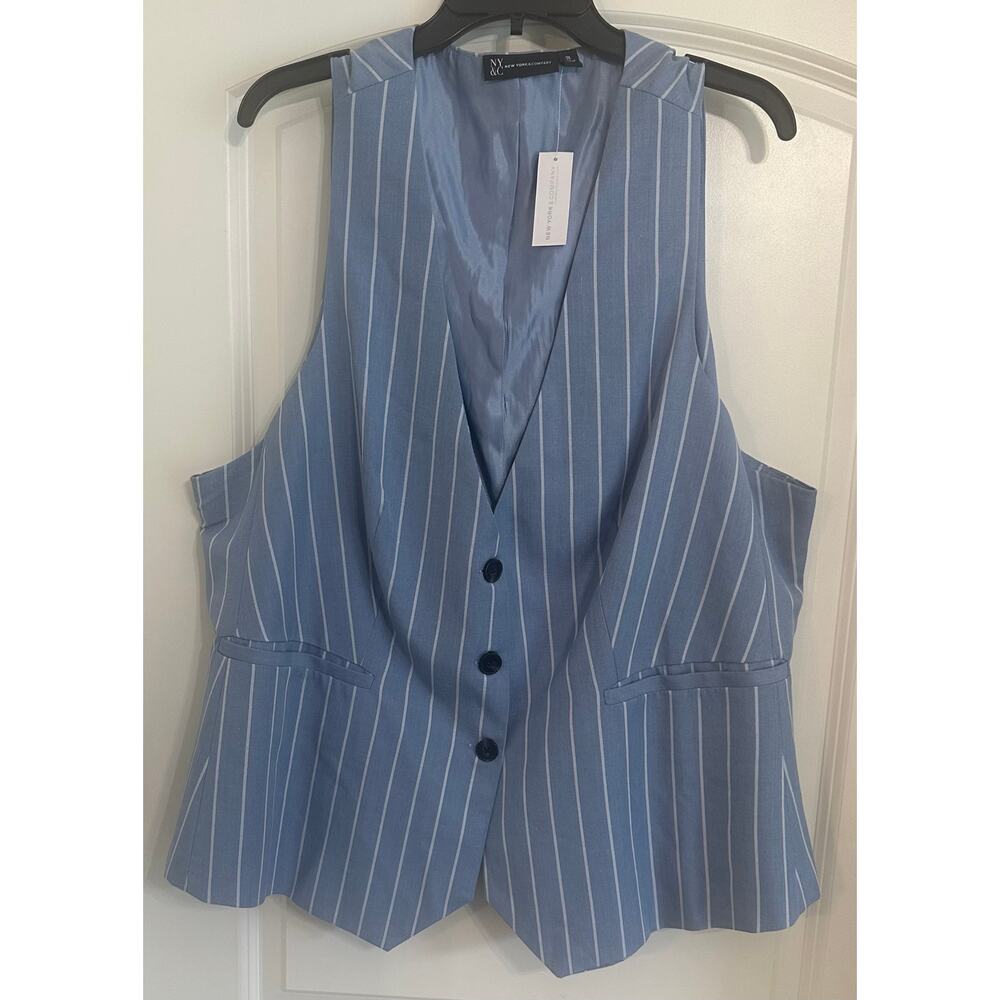 New York & Company Pinstripe Vest 3X Blue White Tailored Women NWT